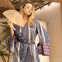 Oriental Silky Kimono Culotte Dress / 濃藍(navy)