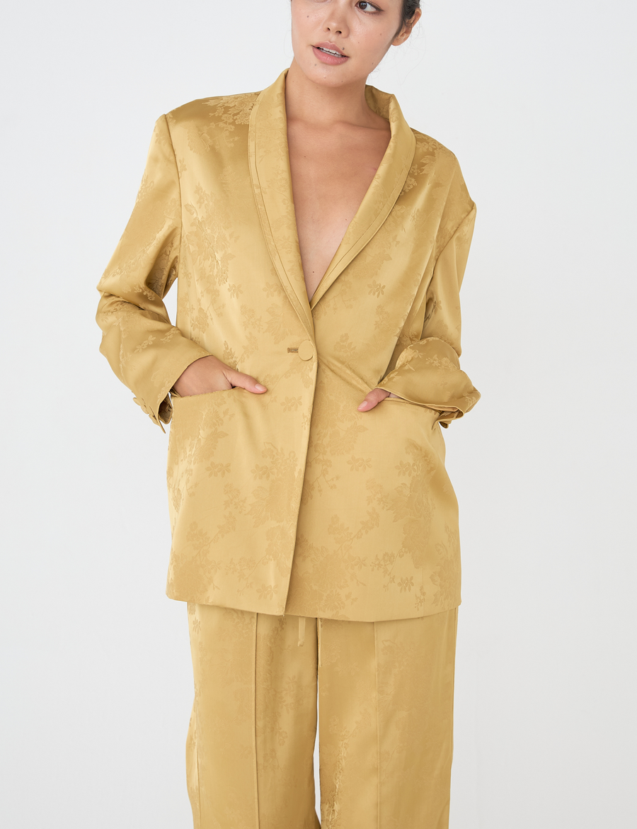 Jacquard Lounge Satin Jacket / mustard