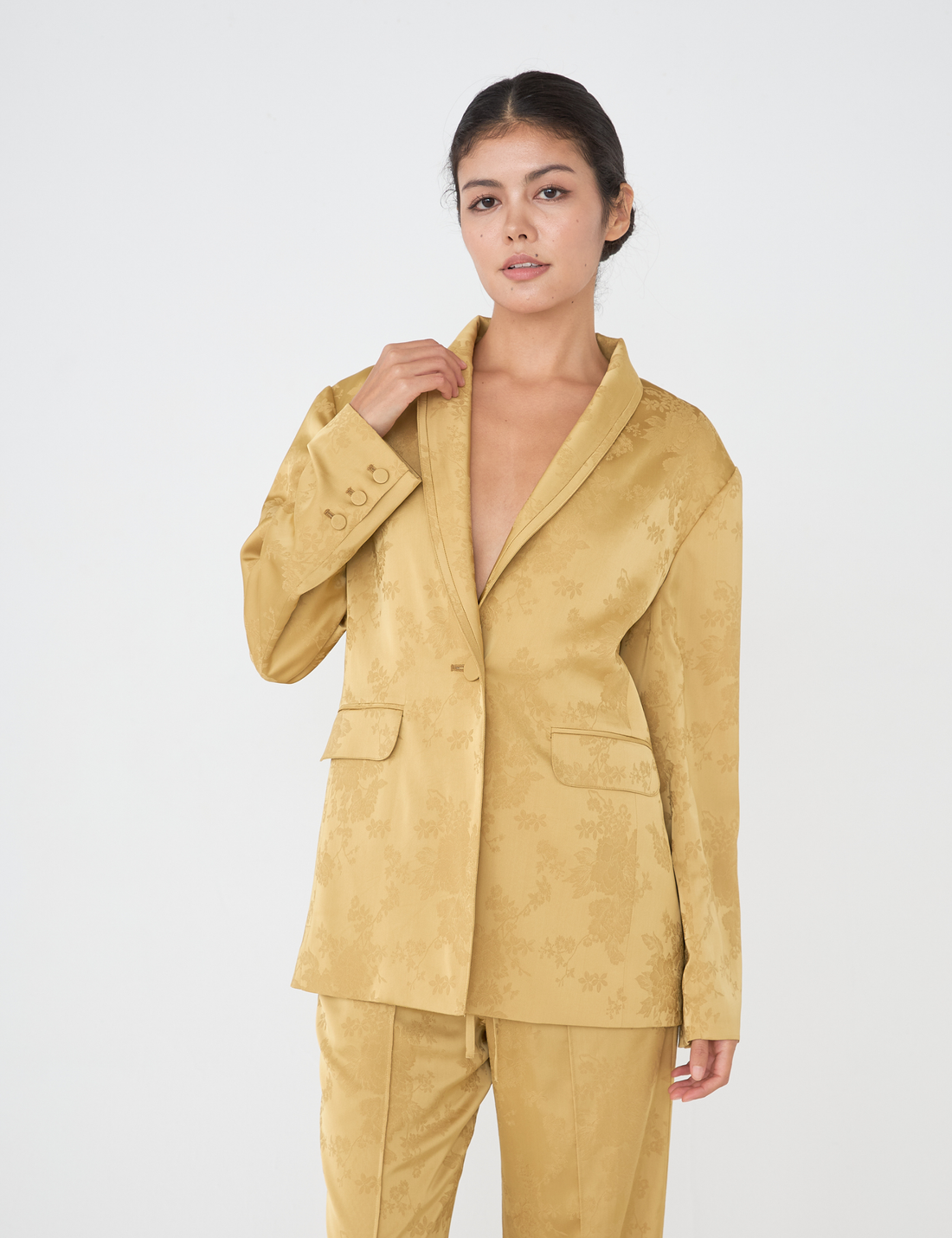 Jacquard Lounge Satin Jacket / mustard