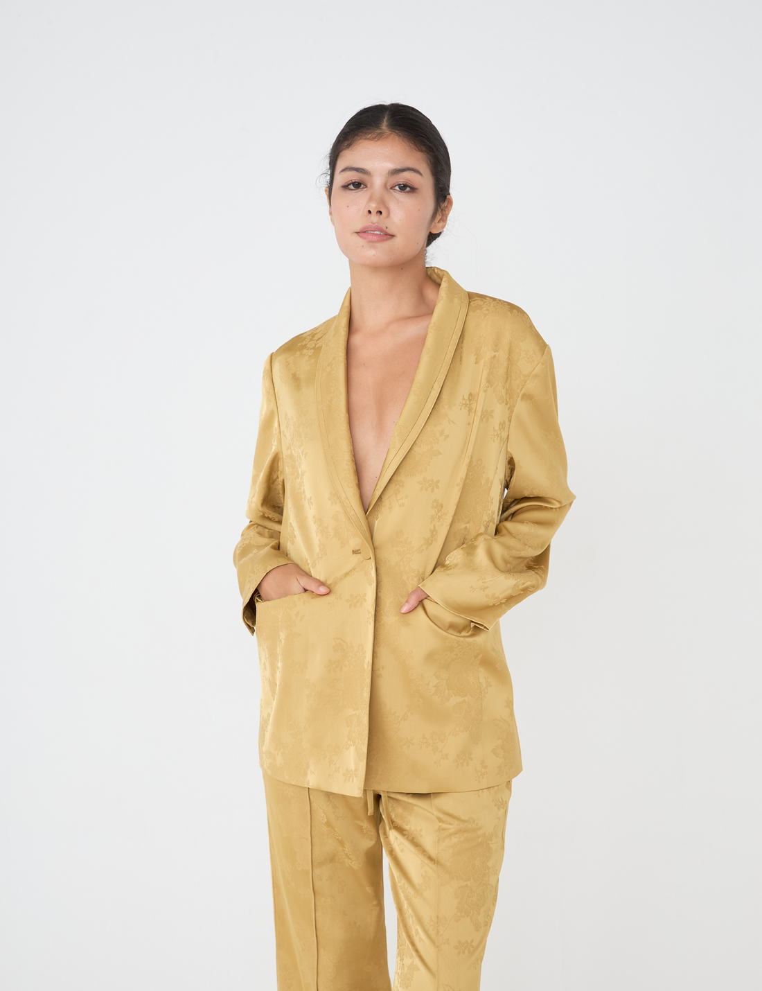 Jacquard Lounge Satin Jacket / mustard