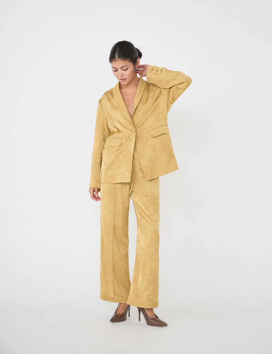 Jacquard Lounge Satin Pants / mustard