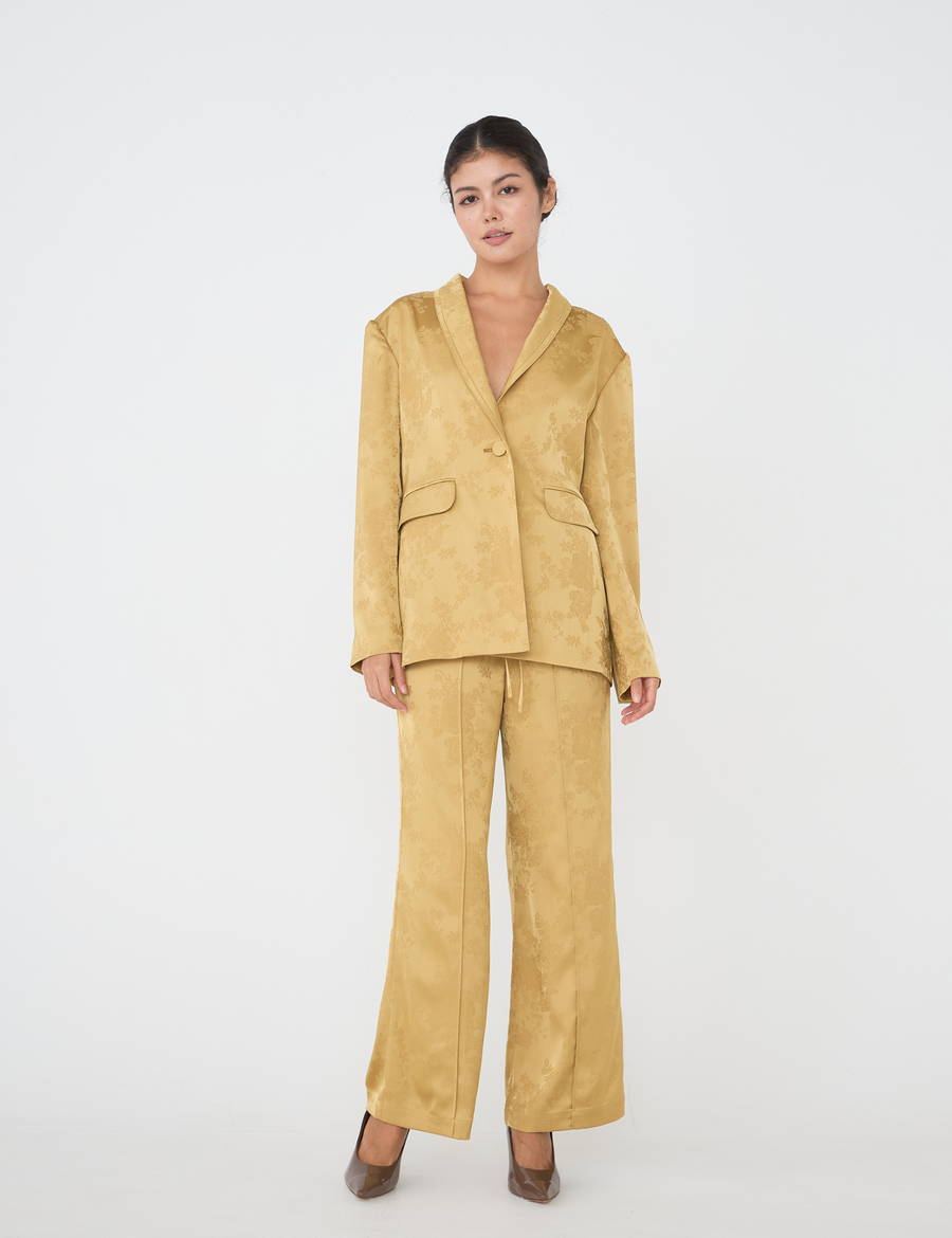 Jacquard Lounge Satin Pants / mustard