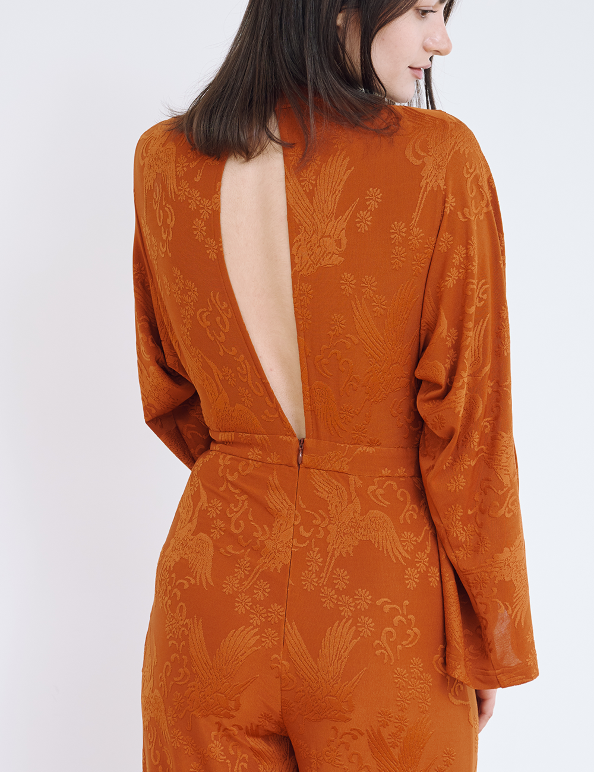 Mandarin Glow Jacquard Jumpsuit / Amber(mandarin)