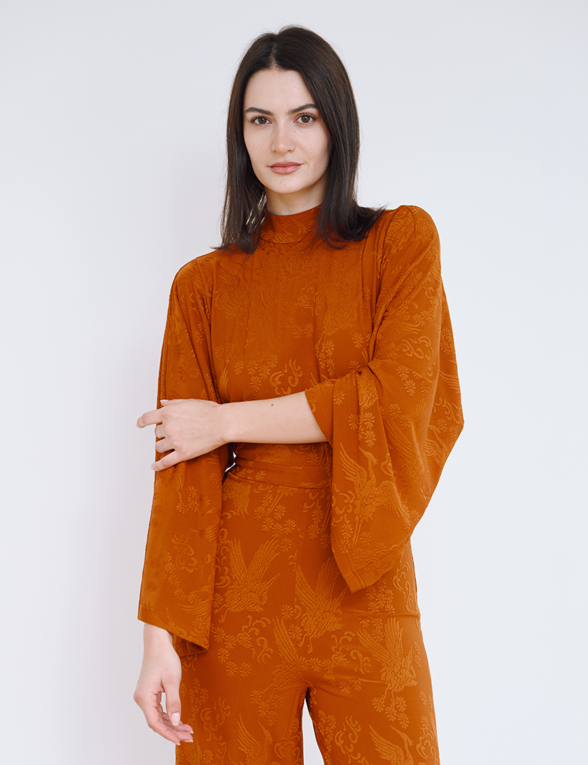 Mandarin Glow Jacquard Jumpsuit / Amber(mandarin)