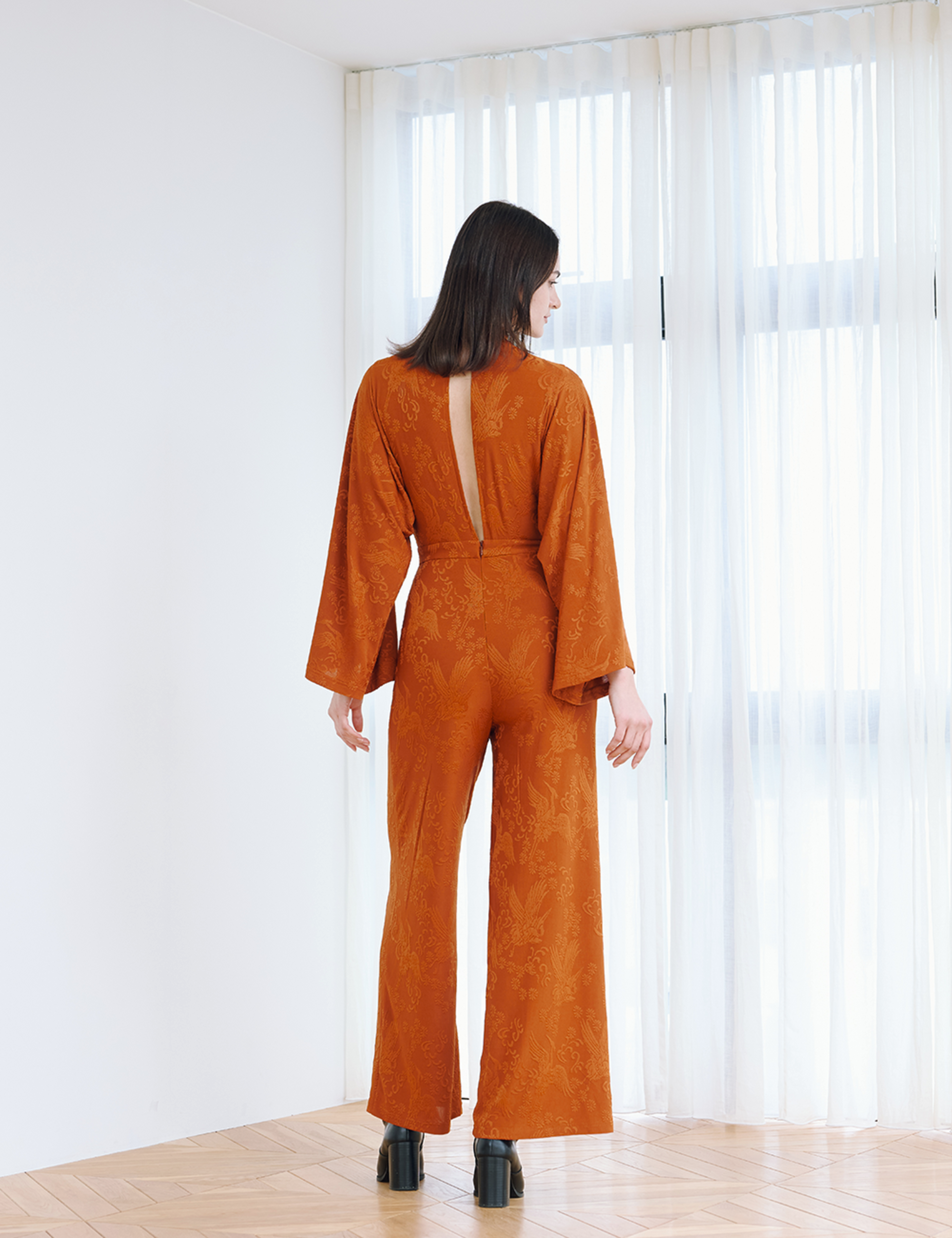 Mandarin Glow Jacquard Jumpsuit / Amber(mandarin)