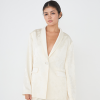 Jacquard Lounge Satin Jacket / White Flower(ivory)