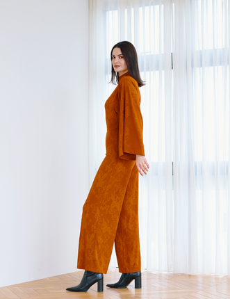 Mandarin Glow Jacquard Jumpsuit / Amber(mandarin)