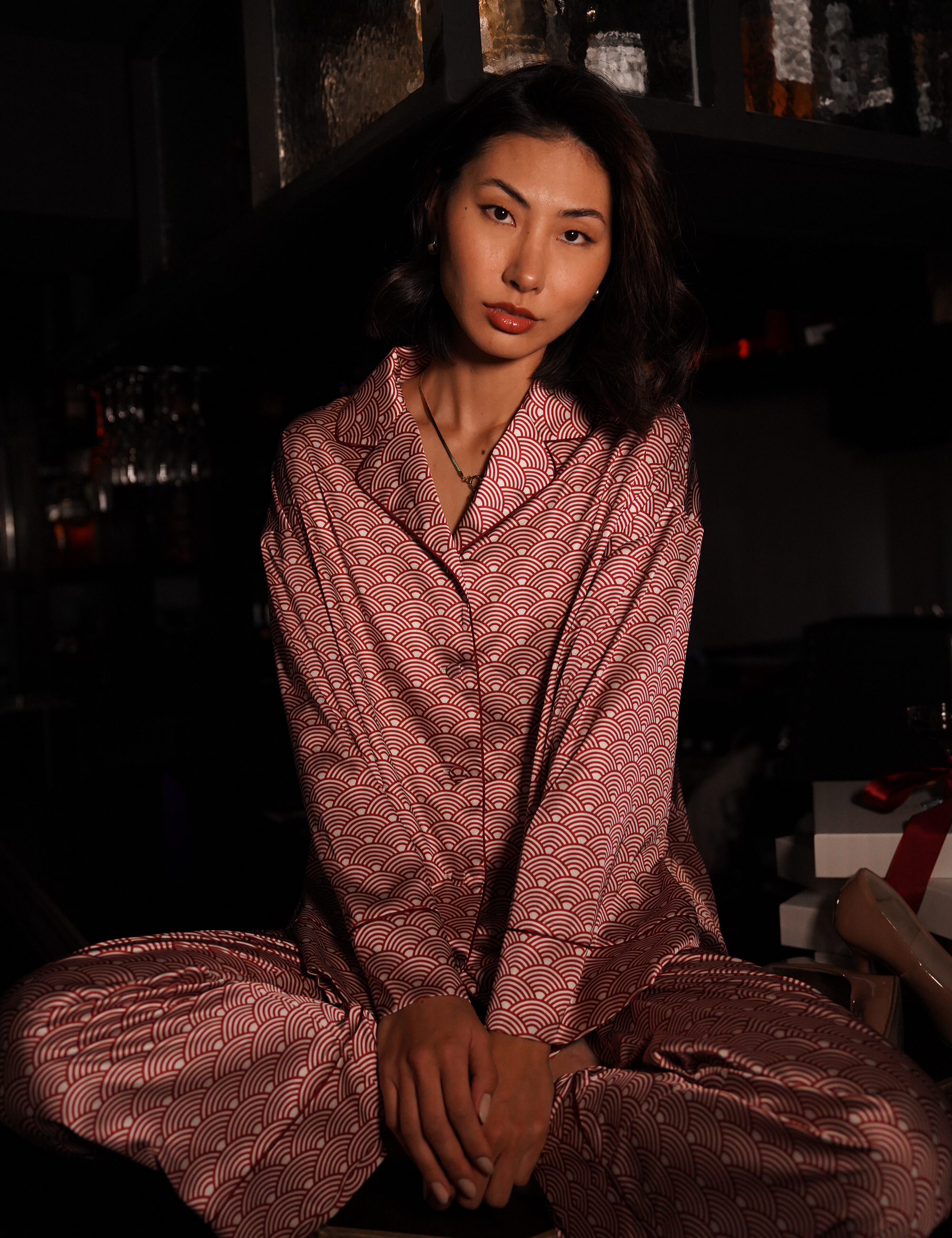 Silky Moonlit Satin Shirt / 真紅(red)