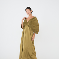 elegant satin pleated dress / 松葉(khaki)