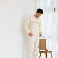 Rich Taupe Collared Sweater / 白花(Ivory)