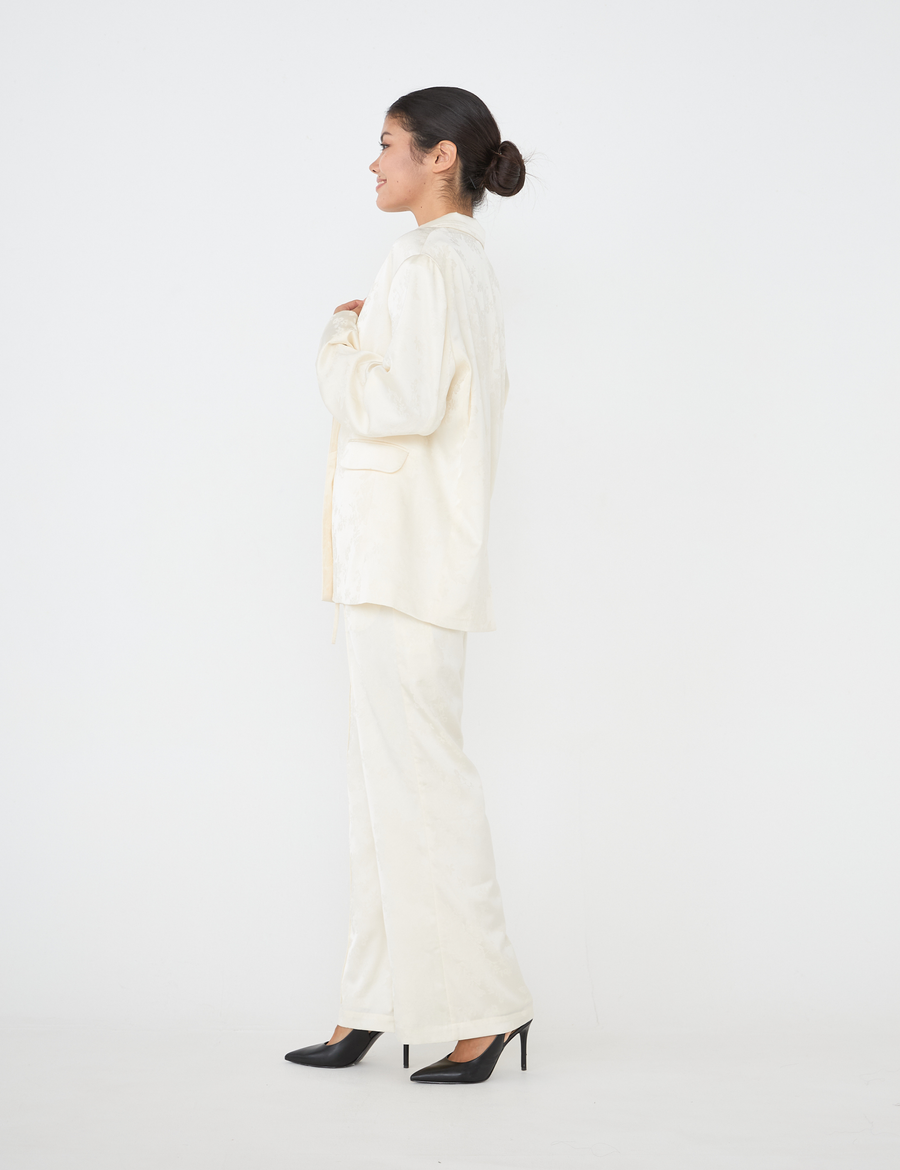 "Effortless Luxe Set"（Satin Jacket + Satin Suit Pants） / 白花(ivory)