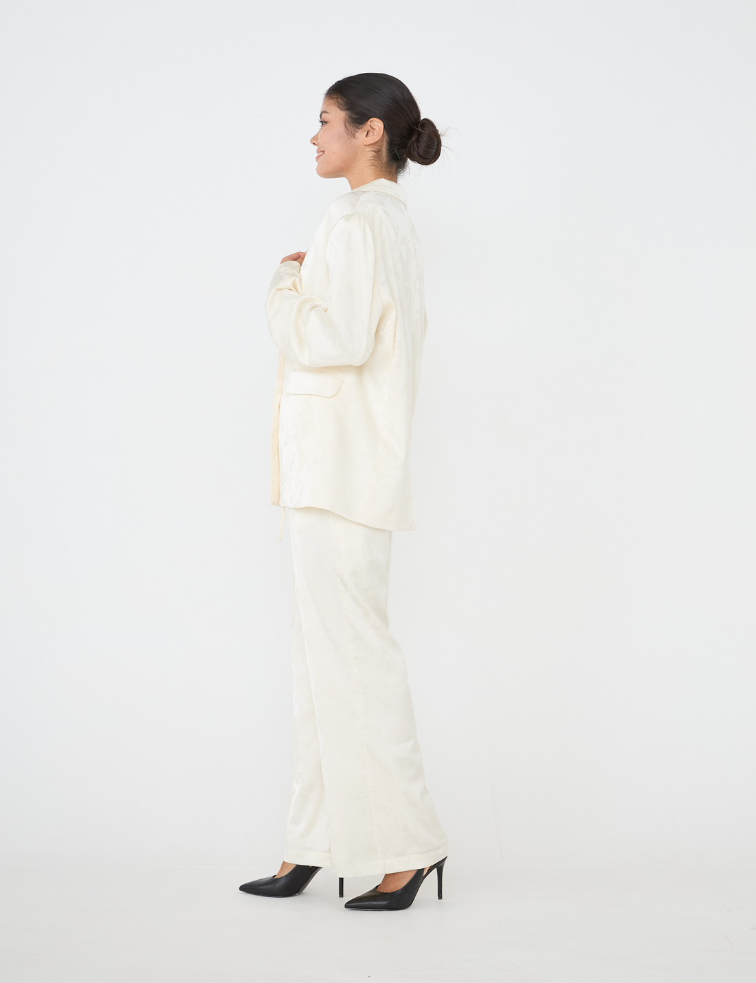 Jacquard Lounge Satin Pants / 白花(ivory)