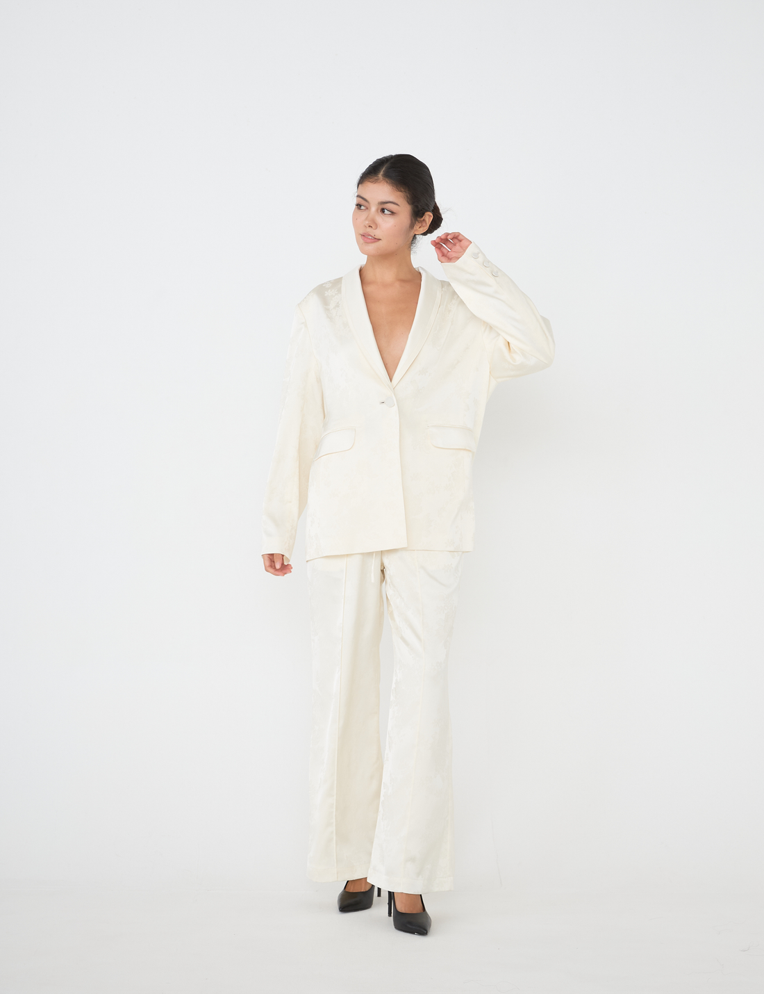 Jacquard Lounge Satin Pants / 白花(ivory)