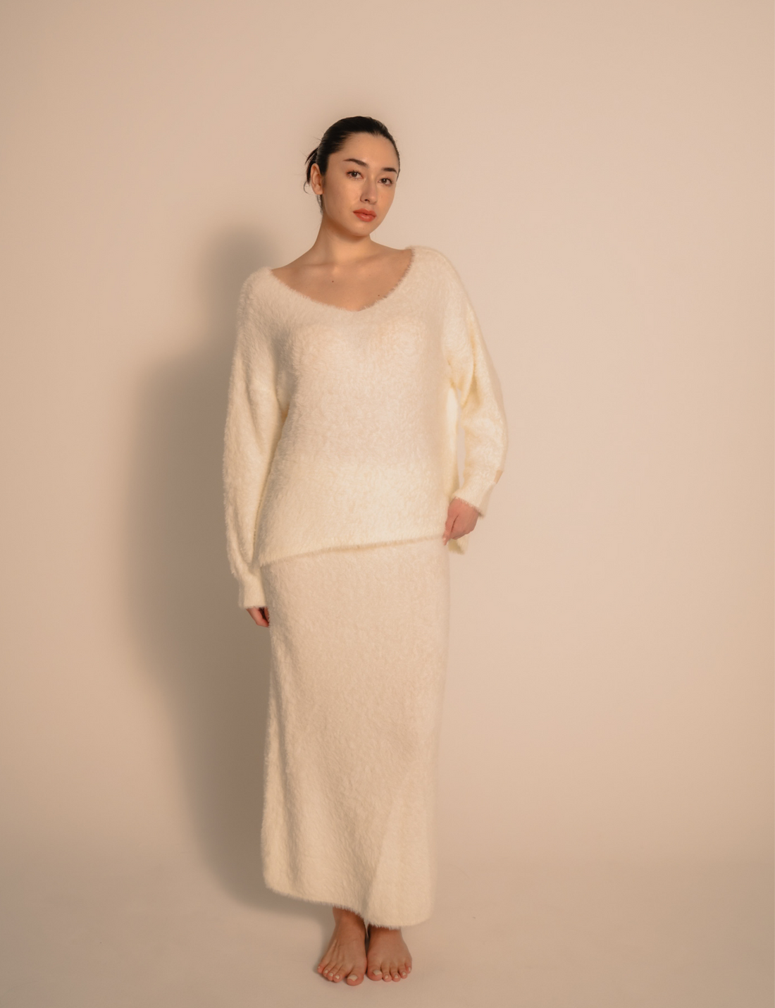 Luxe Touch Knit Maxi Skirt / 胡粉(off white)