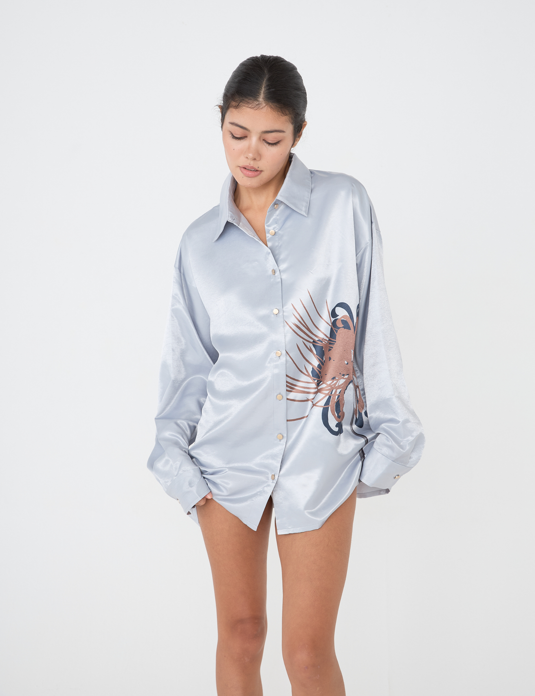 Harmony Elegant Satin Shirt / 薄墨(gray)