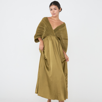 elegant satin pleated dress / 松葉(khaki)