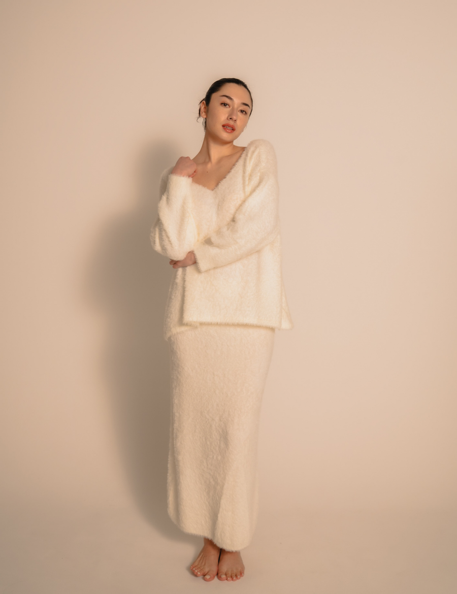 Luxe Touch Knit Maxi Skirt / 胡粉(off white)