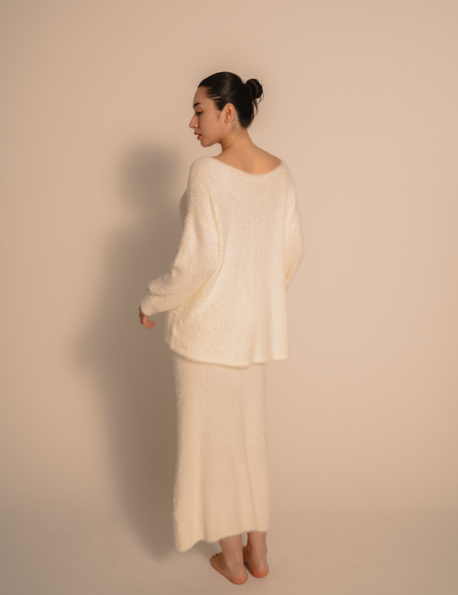 Luxe Touch Knit Maxi Skirt / 胡粉(off white)