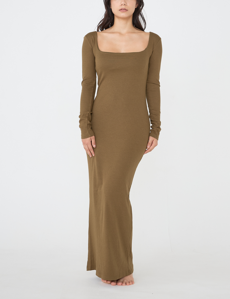 Wear and Go Long Sleeve Maxi Dress / Matsuba (khaki)