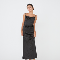 satin elegant draped dress / 墨(black)