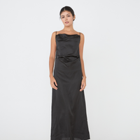 satin elegant draped dress / 墨(black)