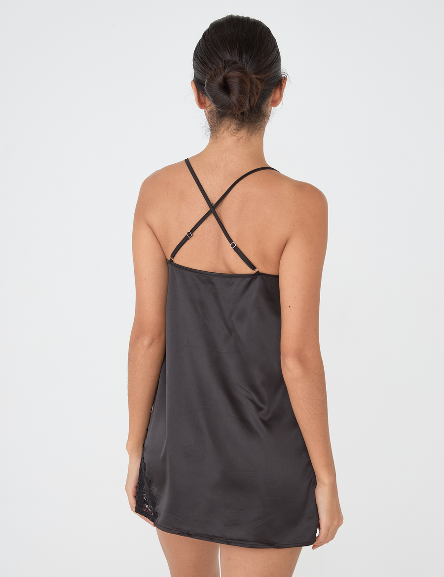 lace satin slip camisole / 墨(black)