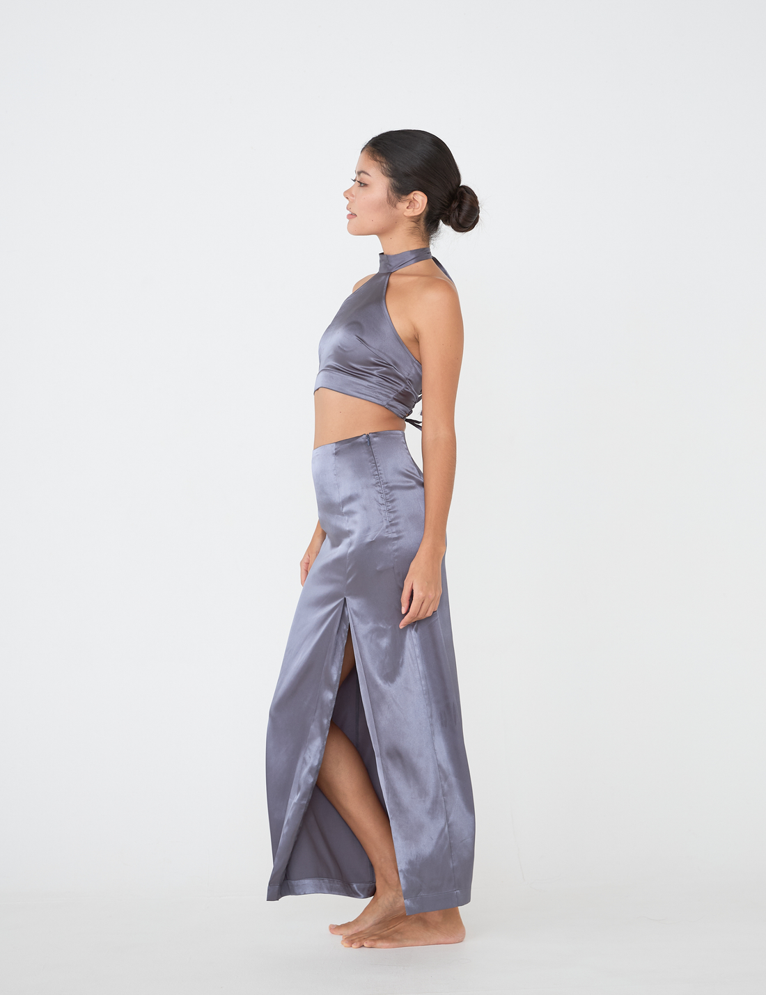 Serene Satin Style Up Skirt / Navy