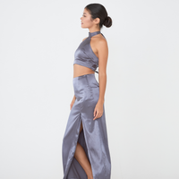 Serene Satin Style Up Skirt / Navy