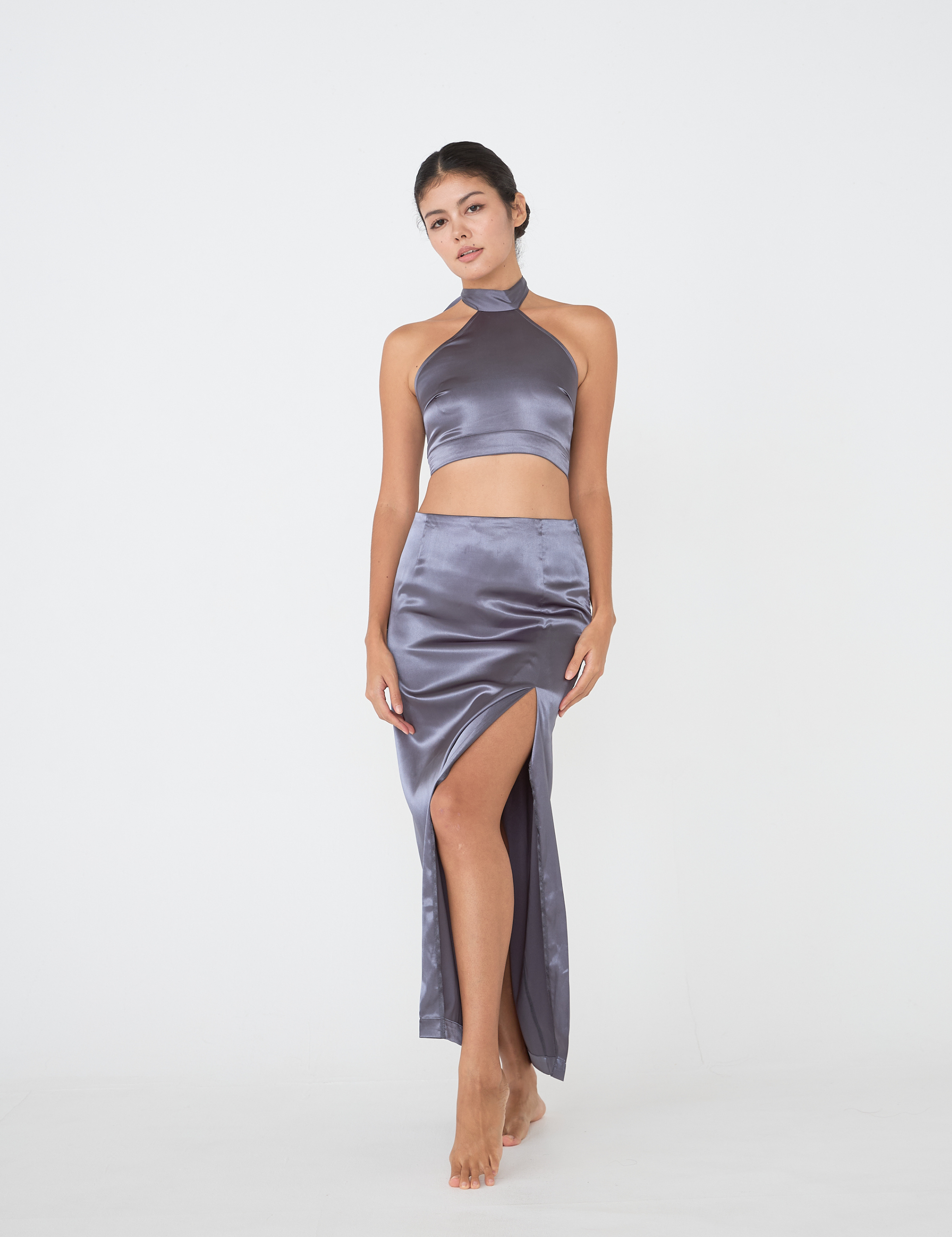 Serene Satin Halter Neck Top / Navy