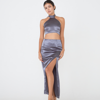 Serene Satin Style Up Skirt / Navy