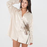 Harmony Elegant Satin Shirt / 亜麻(beige)