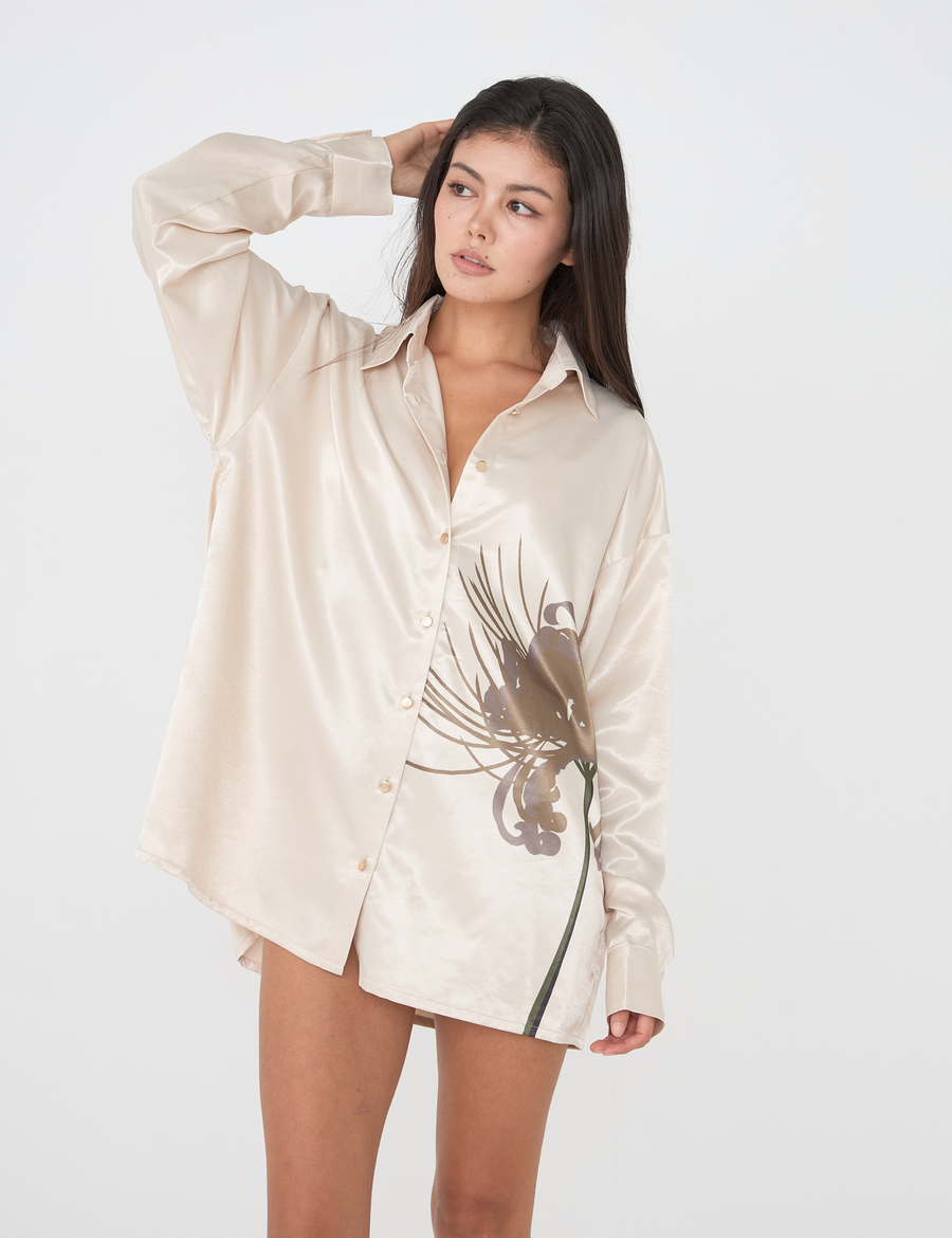 Harmony Elegant Satin Shirt / 亜麻(beige)