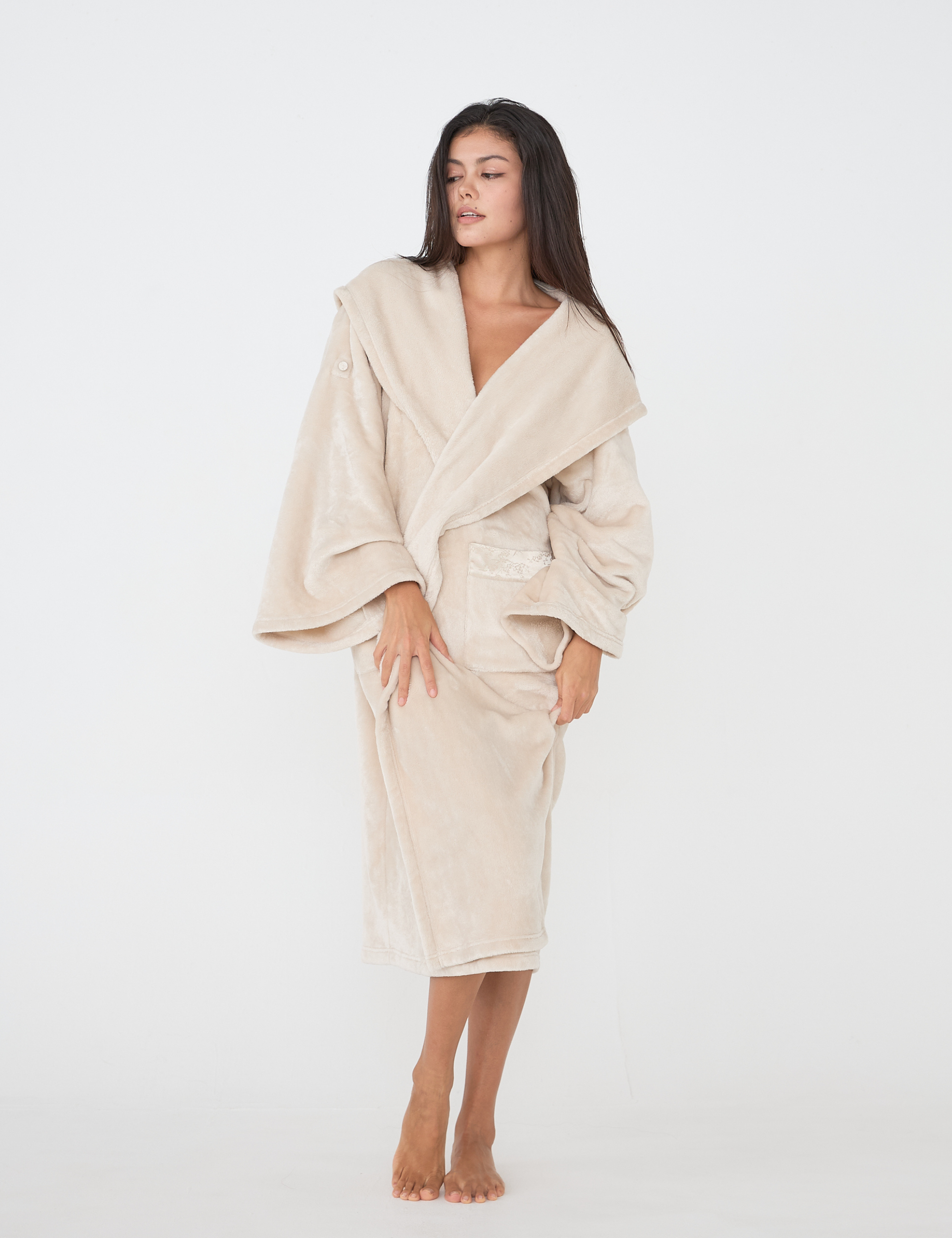 Cuddle Cloud Luxe KIMONO Robe / White Flower(ivory)