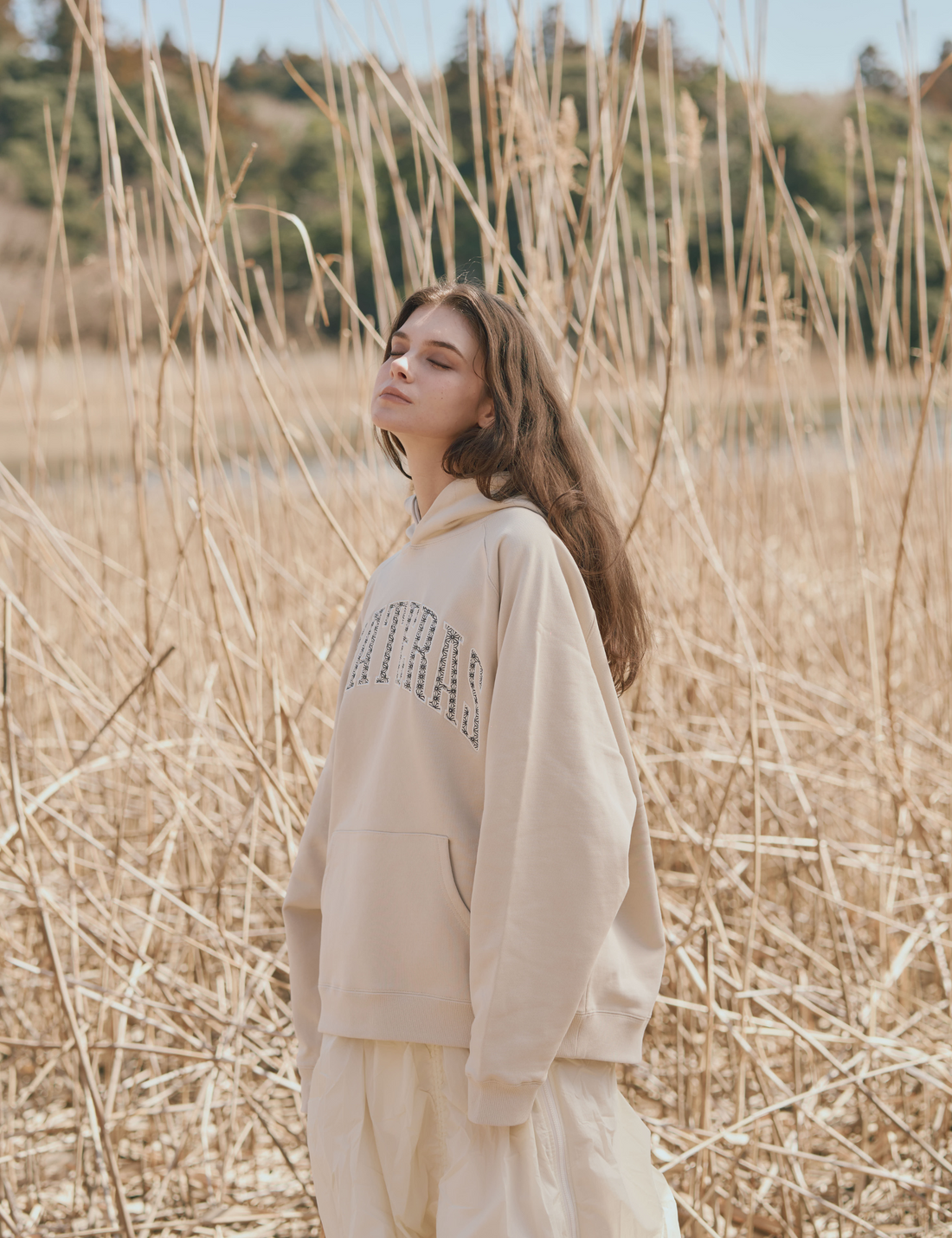 Basic volume 和柄 hoodie / 亜麻(beige)