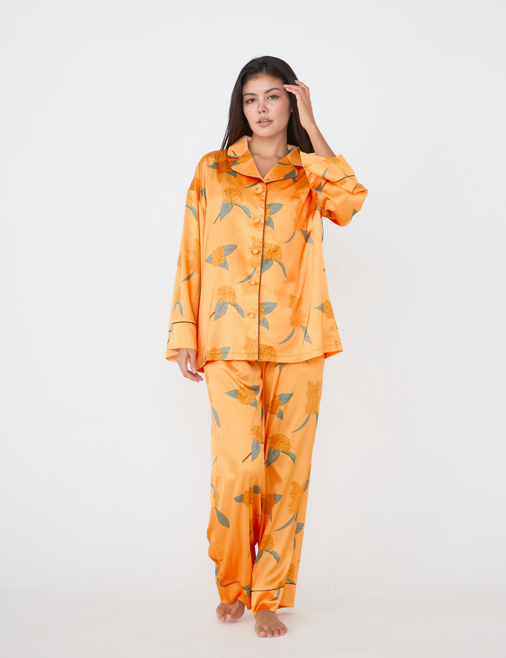 Chic Comfort Satin Pajama Shirt / Amber(orange)