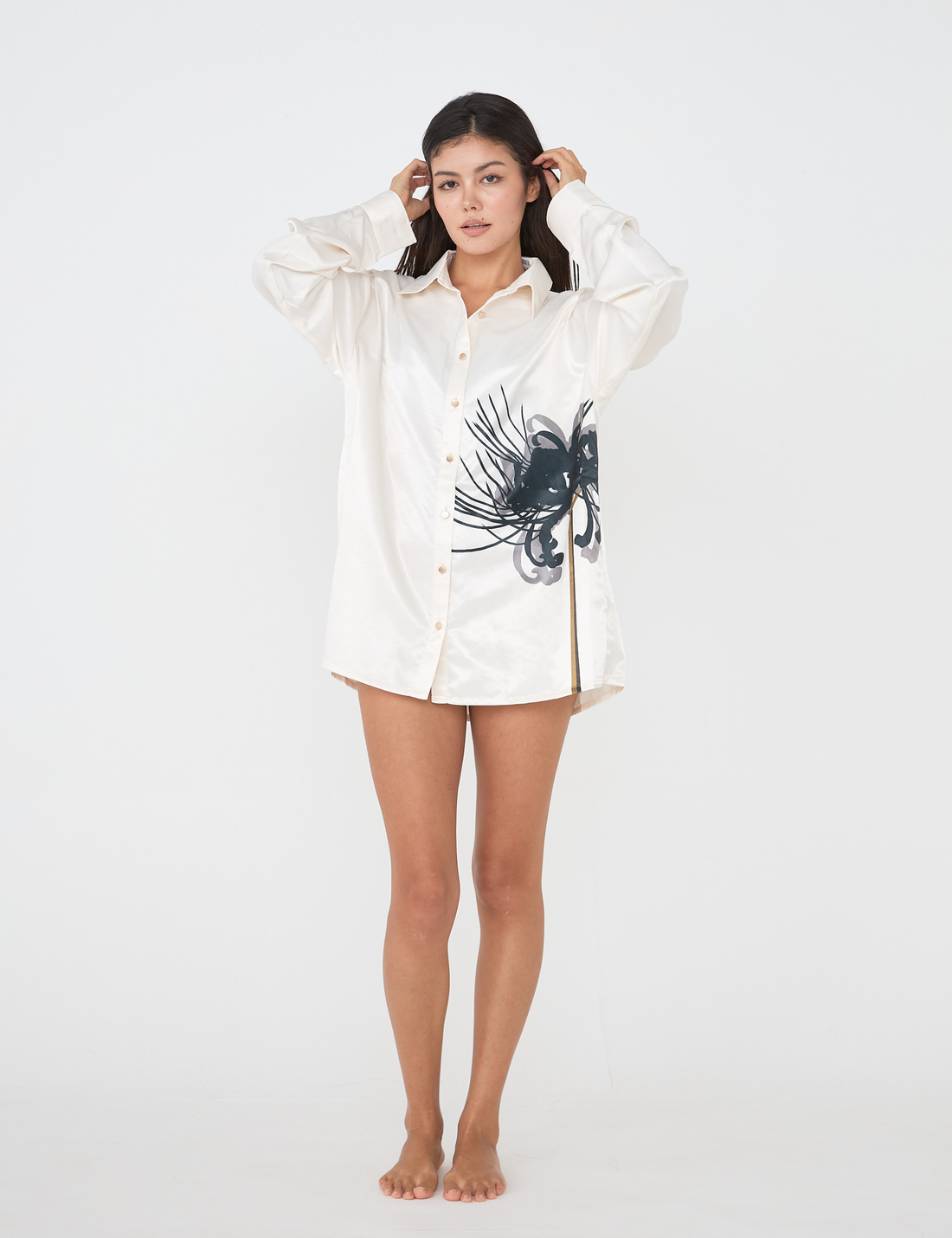 Harmony Elegant Satin Shirt / Gofun(white)