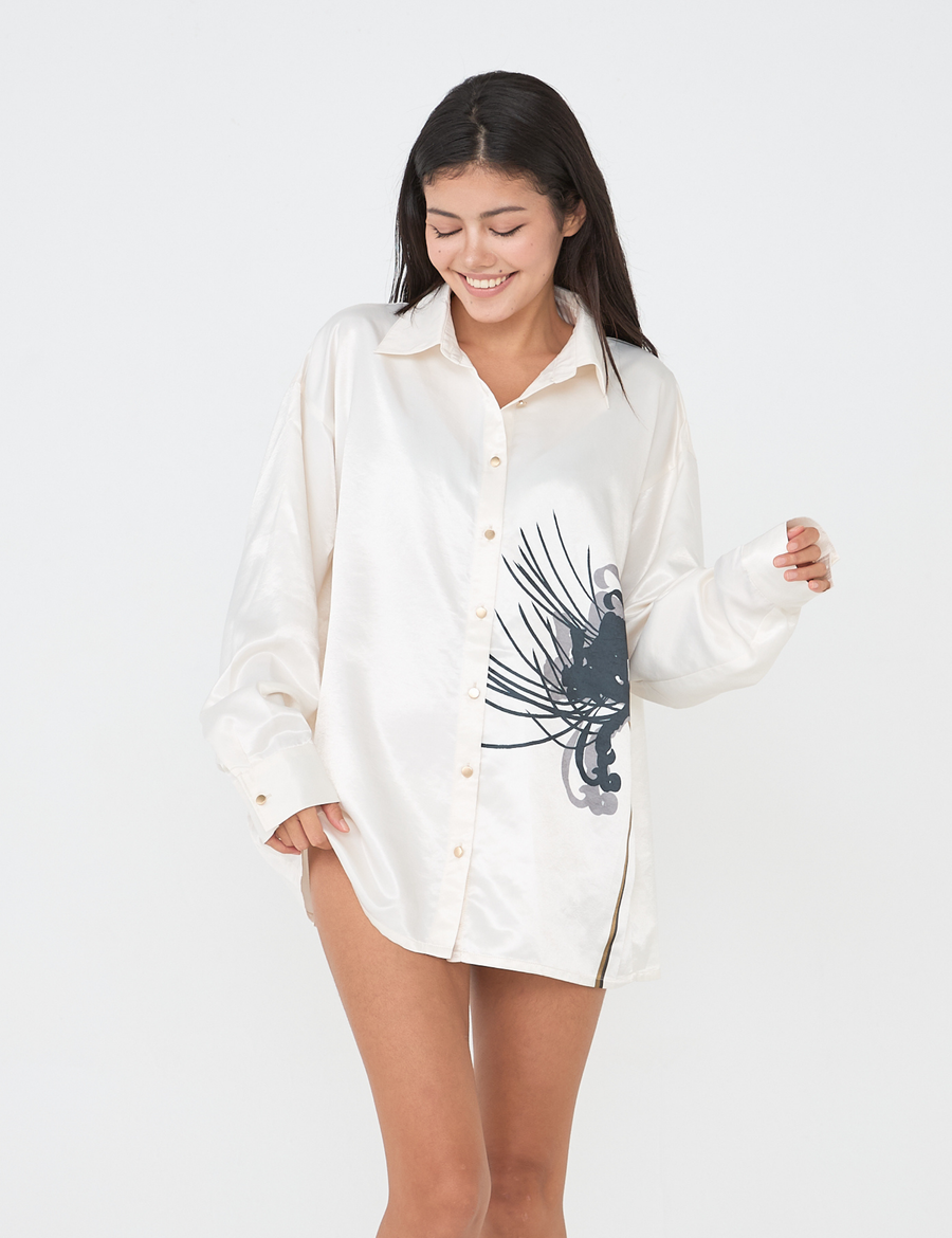 Harmony Elegant Satin Shirt / Gofun(white)