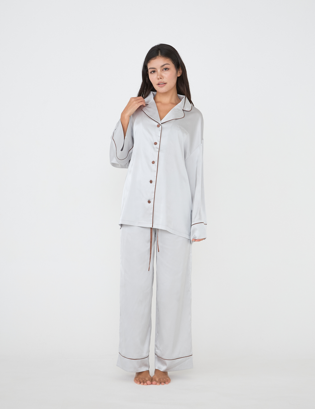 Chic Comfort Satin Pajama Shirt / Jun(greige)