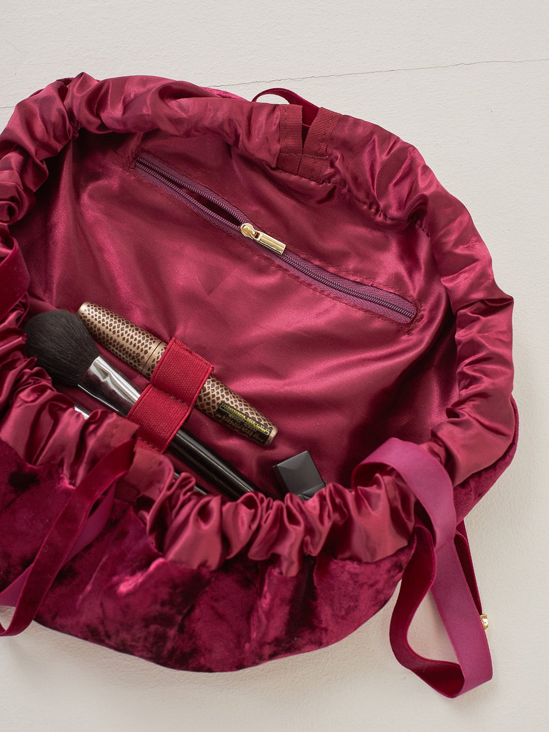 velor makeup pouch / rose(wine red)