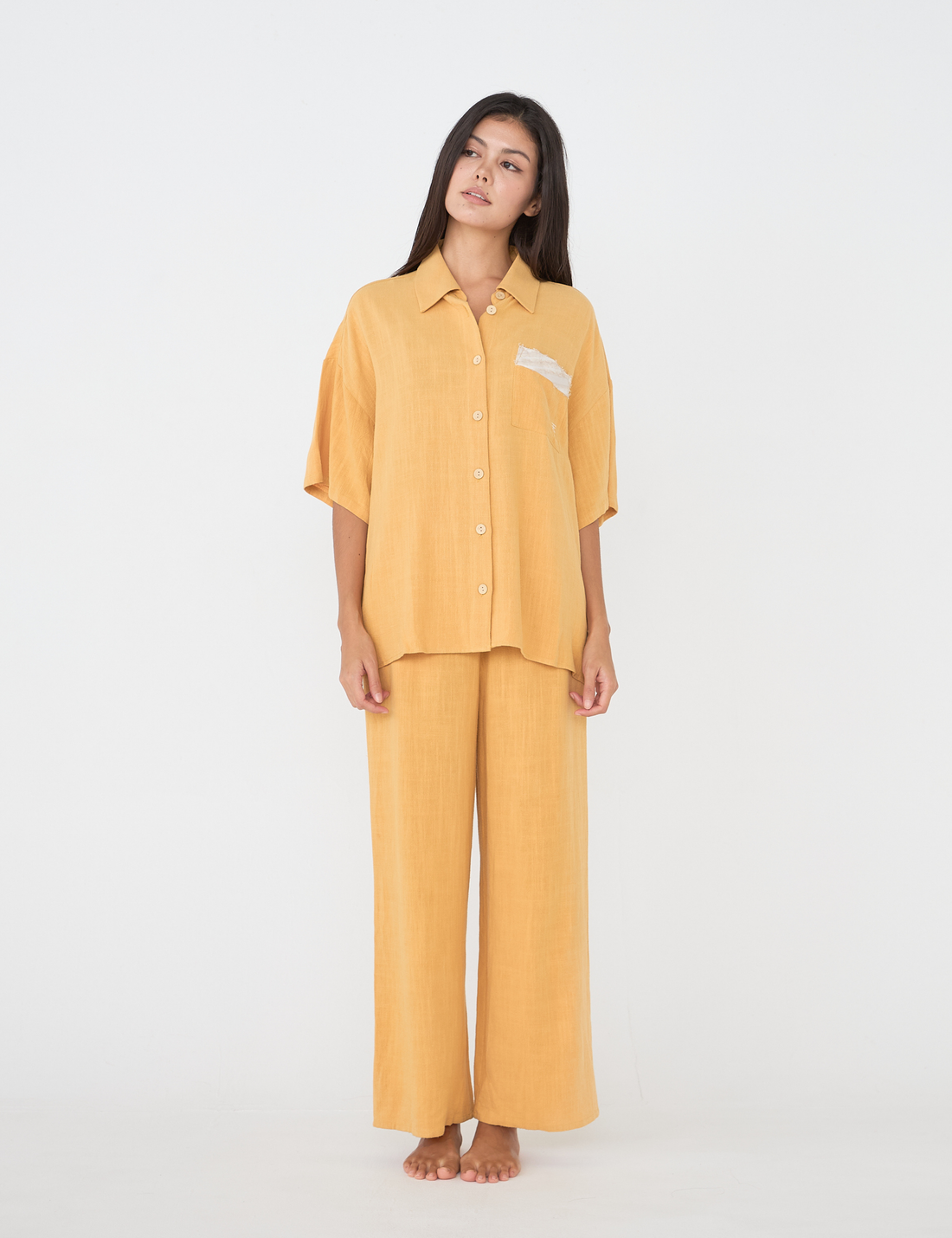 soft linen loose sleeve shirt / Hanaba(yellow)