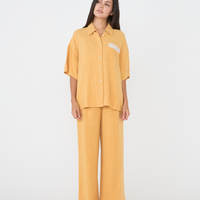 soft linen loose sleeve shirt / Hanaba(yellow)