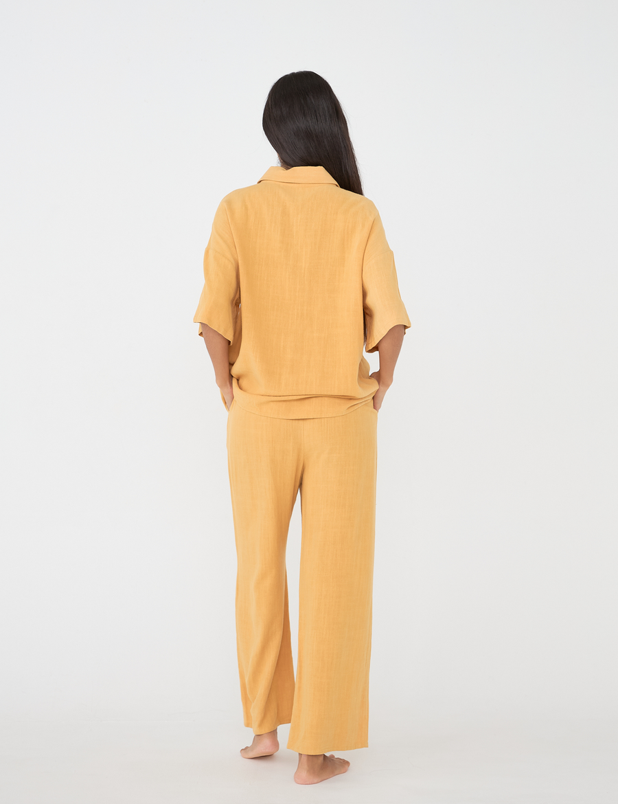 soft linen loose sleeve shirt / Hanaba(yellow)