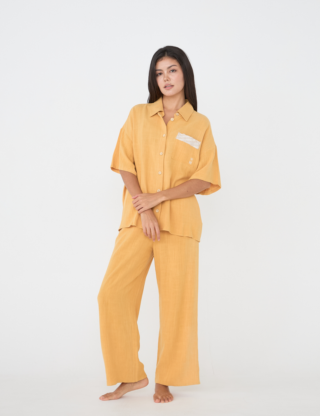 soft linen loose sleeve shirt / Hanaba(yellow)