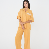 soft linen loose sleeve shirt / Hanaba(yellow)