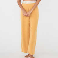 soft linen wide pants / 花葉(yellow)