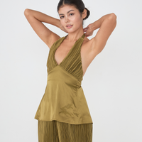 elegant satin pleated camisole / 松葉(khaki)