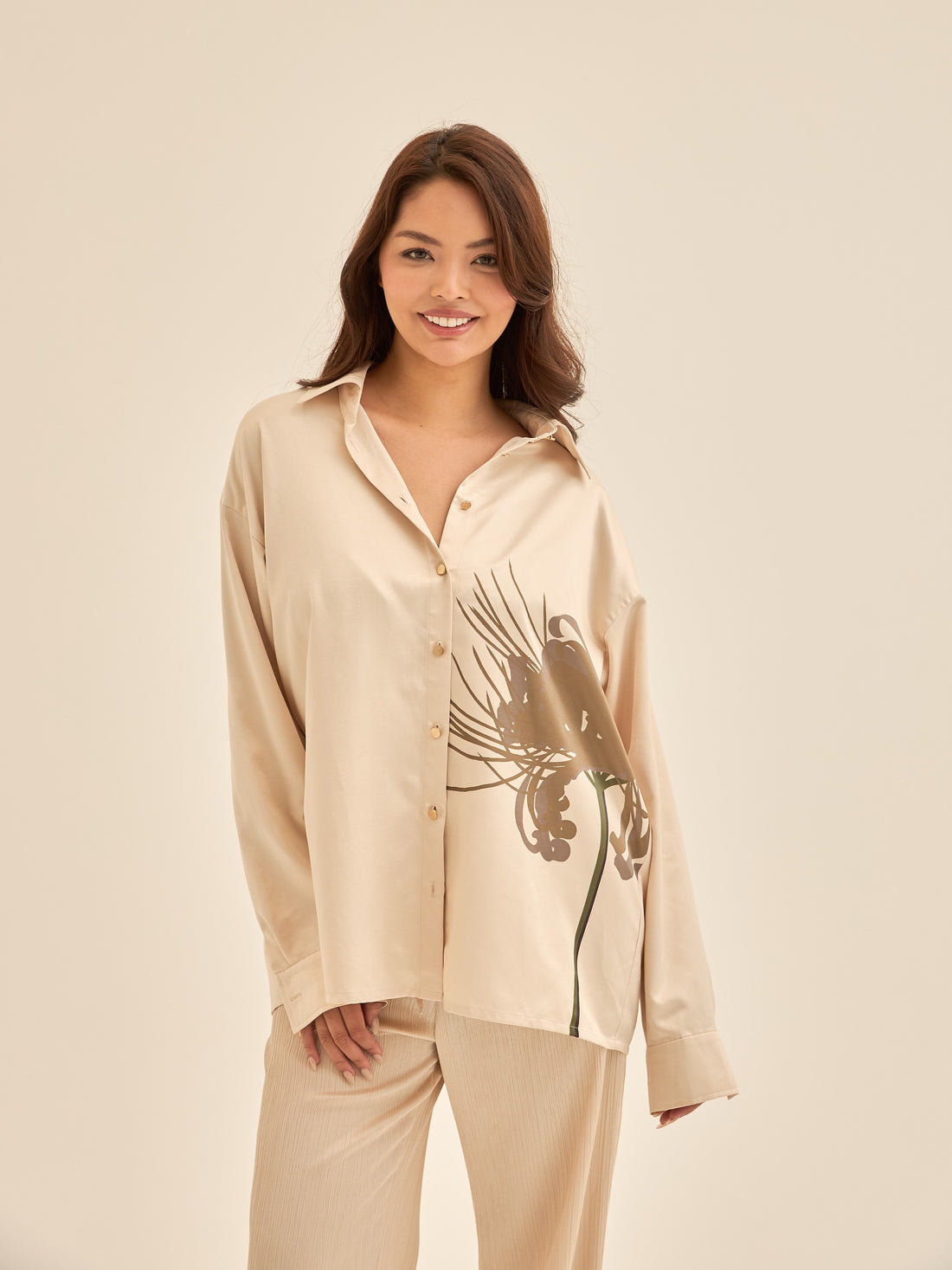 Harmony Elegant Satin Shirt / Flax (beige)