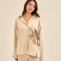 Harmony Elegant Satin Shirt / 亜麻(beige)