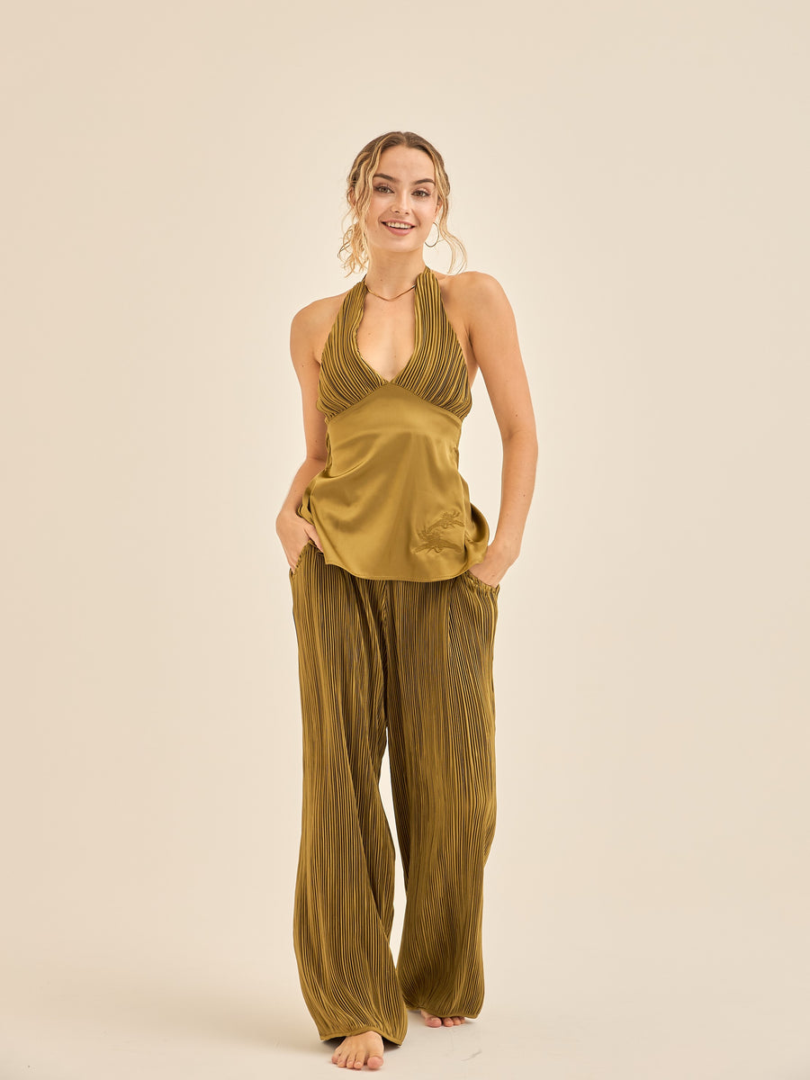 elegant satin pleated pants