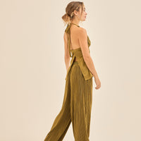 elegant satin pleated pants